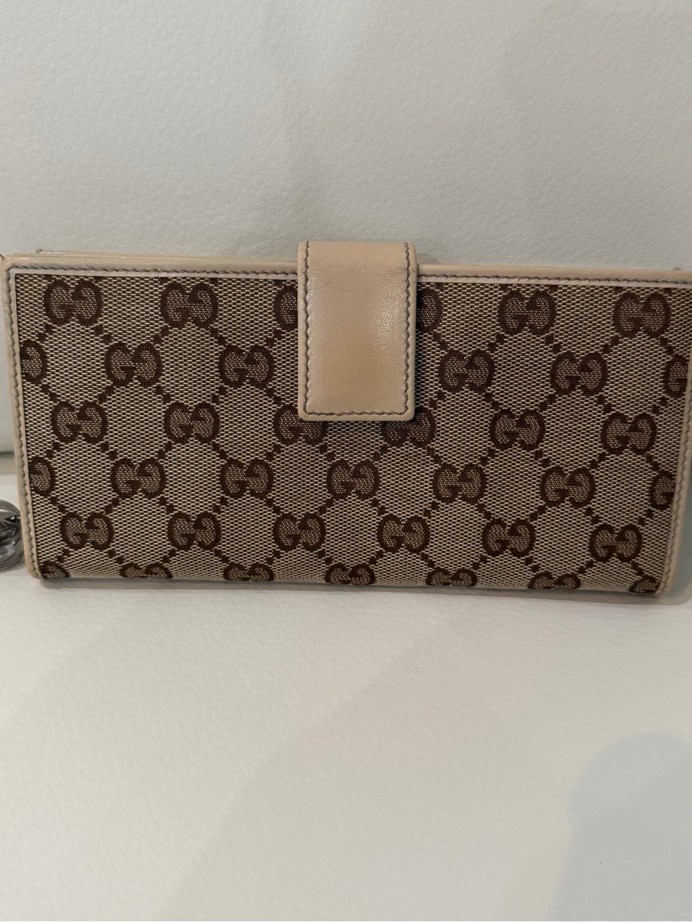 Gucci Beige Monogram Zip Wallet with Silver GG Charm